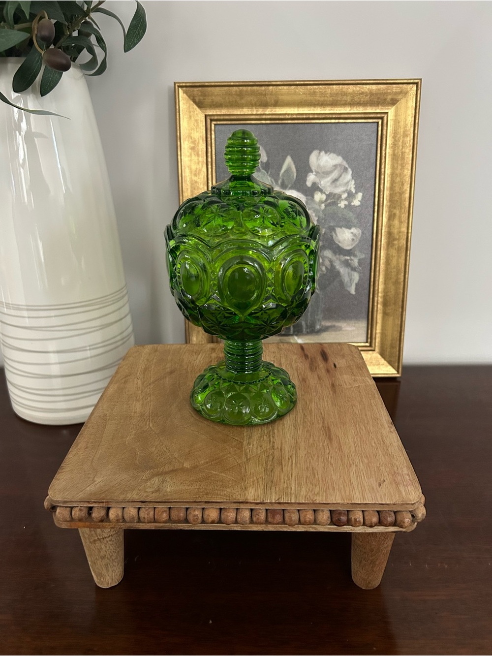 Kanawha Moon and Stars Compote Green Candy Dish